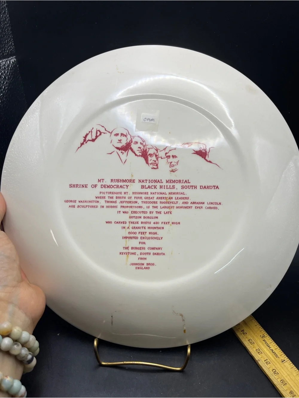 Vintage Johnson Brothers Mt Rushmore Souvenir Plate Red Pink Transferware Eng